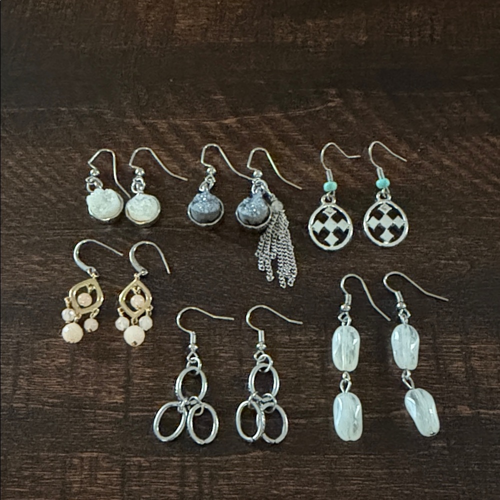 Elegant Silver and White Earrings Set